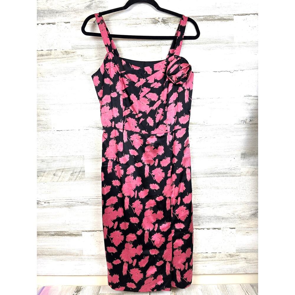 Doncaster Womens 8 Black Pink Floral Silk Sleeveless Work Party Midi Dress NWT